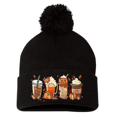 Halloween Pumpkin Spice Coffee Lover Pom Pom 12in Knit Beanie