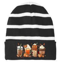 Halloween Pumpkin Spice Coffee Lover Striped Beanie with Solid Band