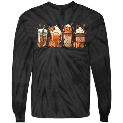 Halloween Pumpkin Spice Coffee Lover Tie-Dye Long Sleeve Shirt