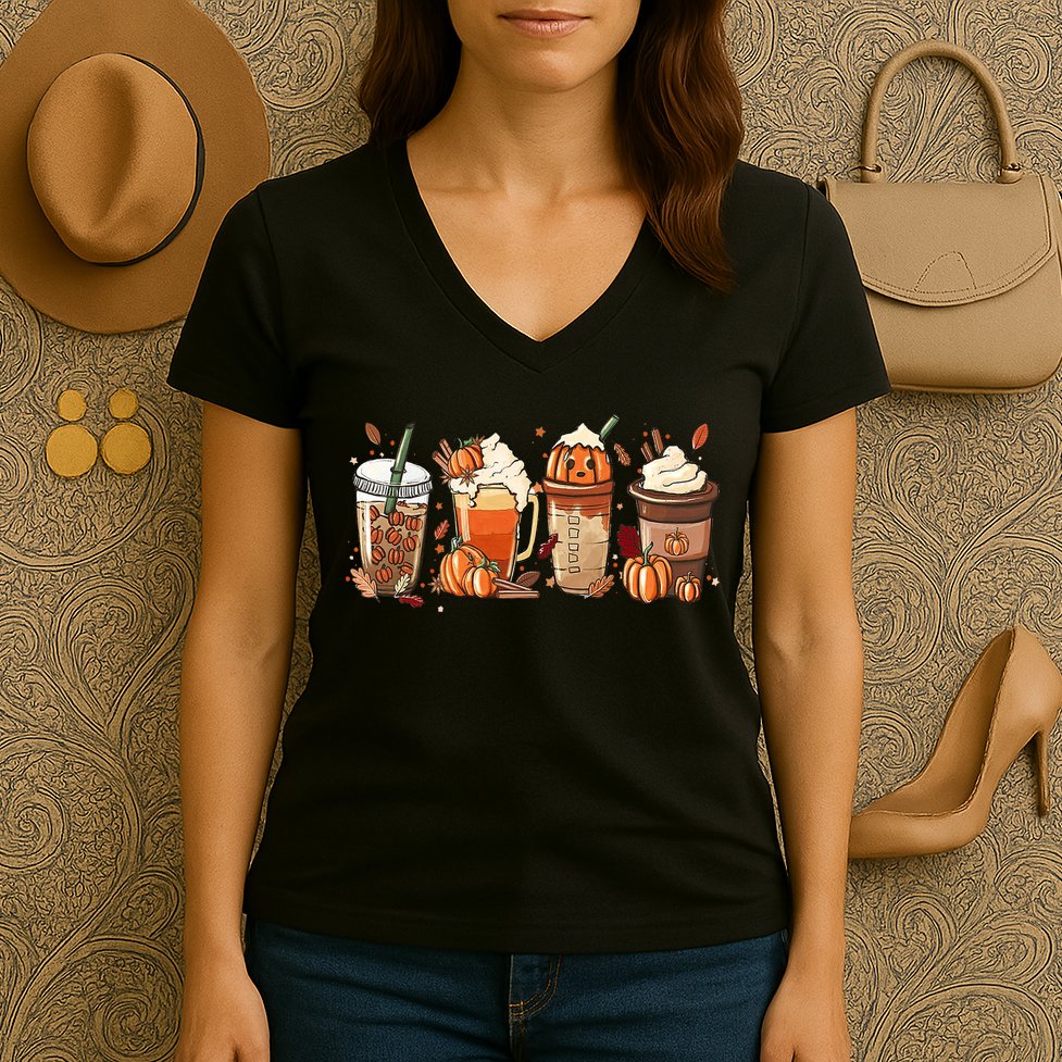 Halloween Pumpkin Spice Coffee Lover Women's V-Neck T-Shirt
