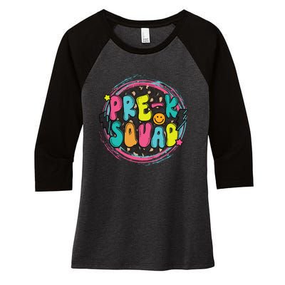 Hello Preschool Squad Preschool First Day Preschool PreK Teacher Women's Tri-Blend 3/4-Sleeve Raglan Shirt