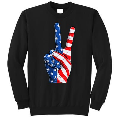 Hand Peace Sign Usa American Flag Patriotic 4th Of July Sweatshirt