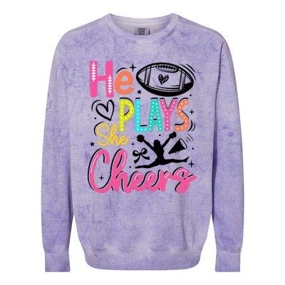 He Plays She Cheers Football Team Game Day Colorblast Crewneck Sweatshirt