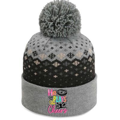 He Plays She Cheers Football Team Game Day The Baniff Cuffed Pom Beanie