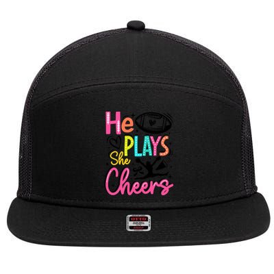 He Plays She Cheers Football Team Game Day 7 Panel Mesh Trucker Snapback Hat