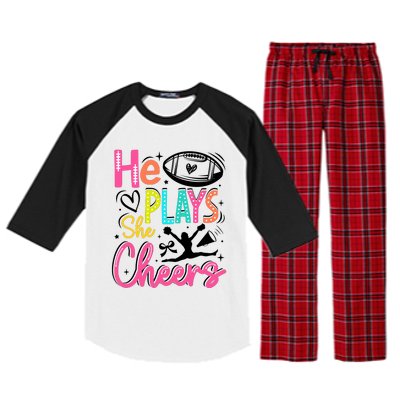 He Plays She Cheers Football Team Game Day Raglan Sleeve Pajama Set