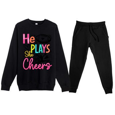 He Plays She Cheers Football Team Game Day Premium Crewneck Sweatsuit Set