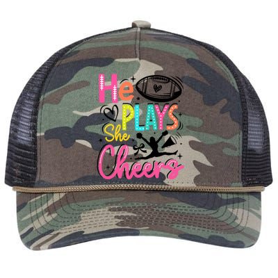 He Plays She Cheers Football Team Game Day Retro Rope Trucker Hat Cap