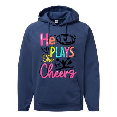 He Plays She Cheers Football Team Game Day Performance Fleece Hoodie