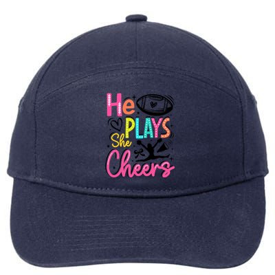 He Plays She Cheers Football Team Game Day 7-Panel Snapback Hat