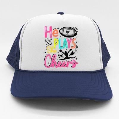 He Plays She Cheers Football Team Game Day Trucker Hat