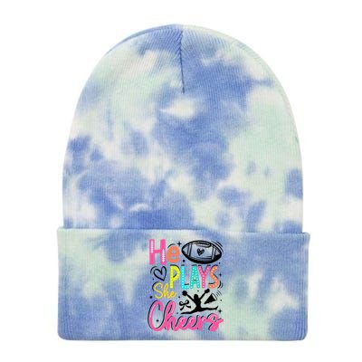 He Plays She Cheers Football Team Game Day Tie Dye 12in Knit Beanie