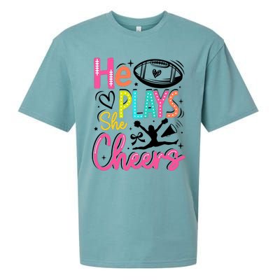 He Plays She Cheers Football Team Game Day Sueded Cloud Jersey T-Shirt