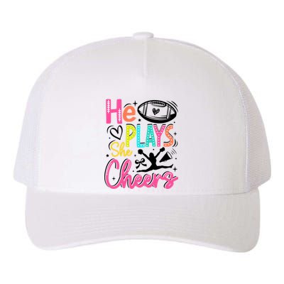 He Plays She Cheers Football Team Game Day Yupoong Adult 5-Panel Trucker Hat