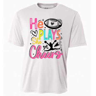 He Plays She Cheers Football Team Game Day Cooling Performance Crew T-Shirt