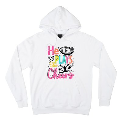 He Plays She Cheers Football Team Game Day Hoodie