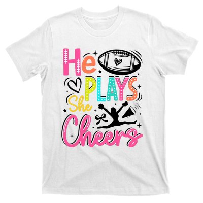 He Plays She Cheers Football Team Game Day T-Shirt