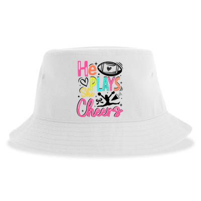 He Plays She Cheers Football Team Game Day Sustainable Bucket Hat