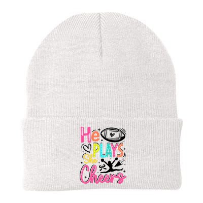 He Plays She Cheers Football Team Game Day Knit Cap Winter Beanie