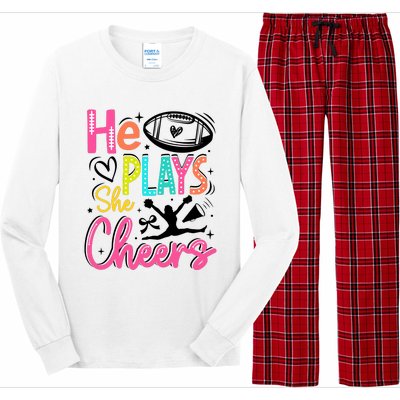 He Plays She Cheers Football Team Game Day Long Sleeve Pajama Set