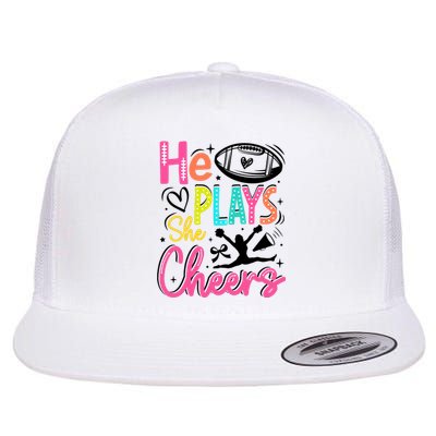 He Plays She Cheers Football Team Game Day Flat Bill Trucker Hat