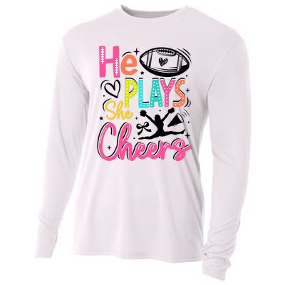 He Plays She Cheers Football Team Game Day Cooling Performance Long Sleeve Crew