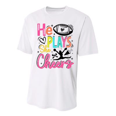 He Plays She Cheers Football Team Game Day Performance Sprint T-Shirt