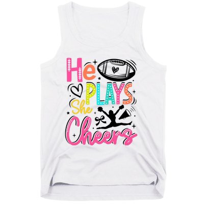 He Plays She Cheers Football Team Game Day Tank Top