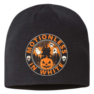 Halloween Pumpkin Scary Funny Motionlesses In White Sustainable Beanie