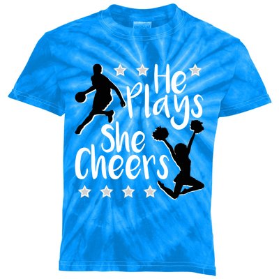 He Plays She Cheers Basketball Son Cheerleader Daughter Gift Kids Tie-Dye T-Shirt