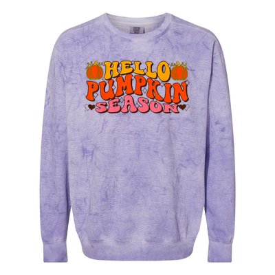 Hello Pumpkin Season Wavy Groovy Thanksgiving Graphic Colorblast Crewneck Sweatshirt