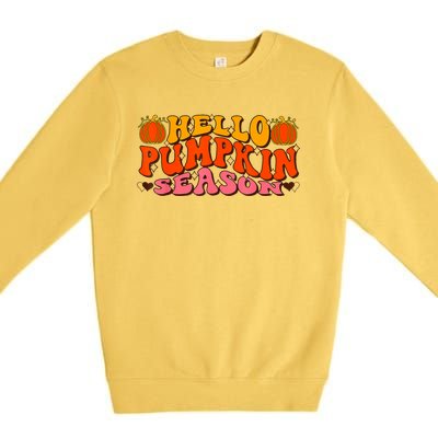 Hello Pumpkin Season Wavy Groovy Thanksgiving Graphic Premium Crewneck Sweatshirt