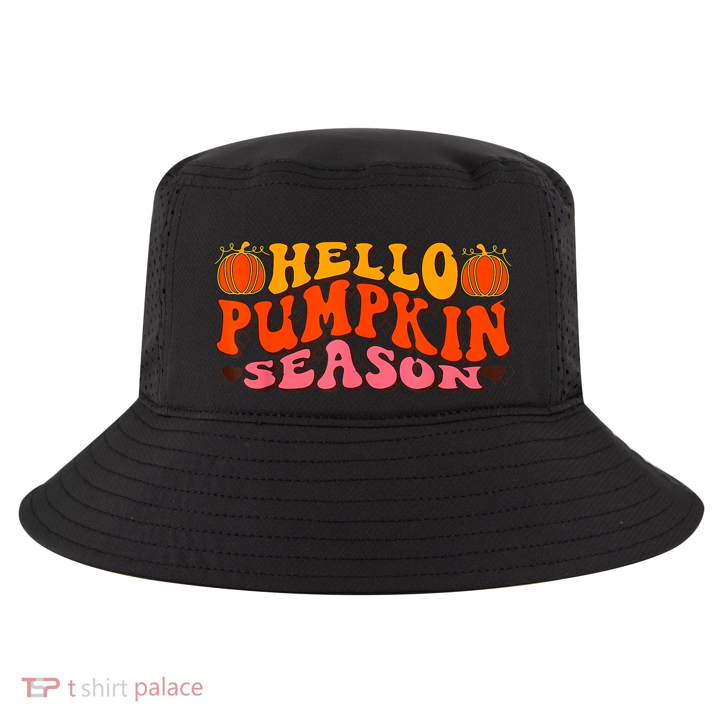 Hello Pumpkin Season Wavy Groovy Thanksgiving Graphic Cool Comfort Performance Bucket Hat