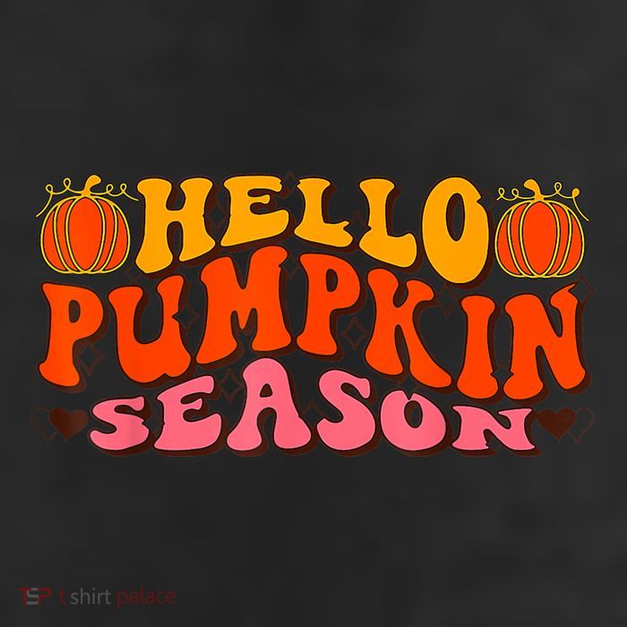 Hello Pumpkin Season Wavy Groovy Thanksgiving Graphic 7 Panel Mesh Trucker Snapback Hat