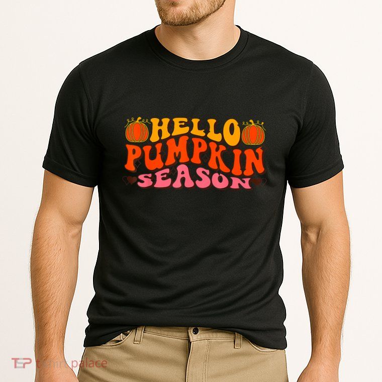Hello Pumpkin Season Wavy Groovy Thanksgiving Graphic Performance Shirt