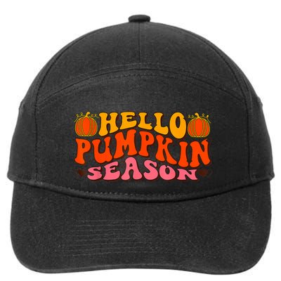 Hello Pumpkin Season Wavy Groovy Thanksgiving Graphic 7-Panel Snapback Hat