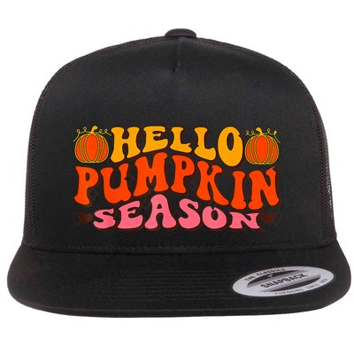 Hello Pumpkin Season Wavy Groovy Thanksgiving Graphic Flatbill Hat