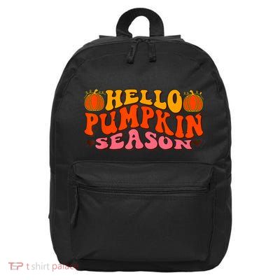 Hello Pumpkin Season Wavy Groovy Thanksgiving Graphic 16 in Basic Backpack