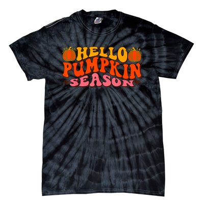 Hello Pumpkin Season Wavy Groovy Thanksgiving Graphic Tie-Dye T-Shirt