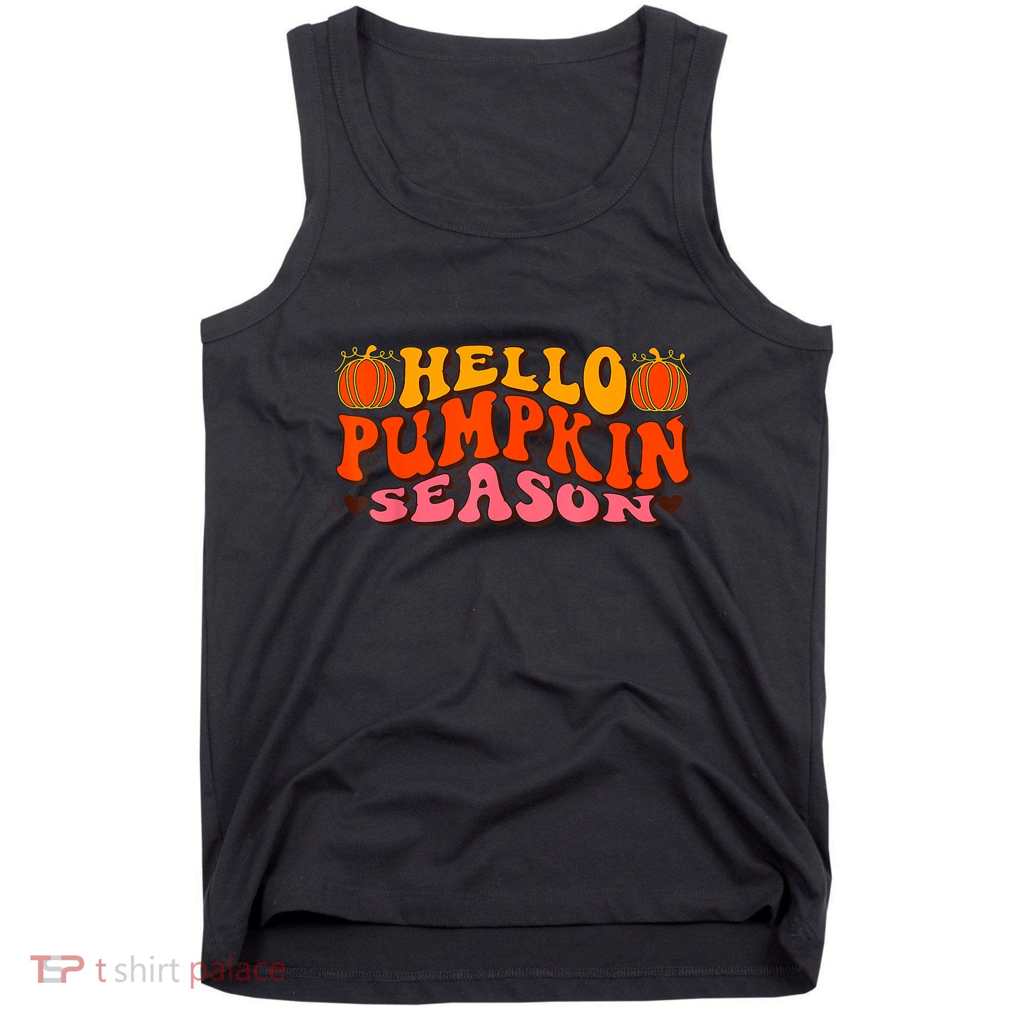 Hello Pumpkin Season Wavy Groovy Thanksgiving Graphic Tank Top