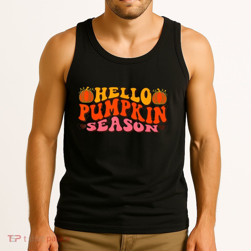 Hello Pumpkin Season Wavy Groovy Thanksgiving Graphic Tank Top