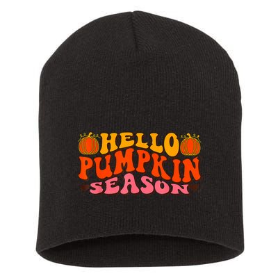 Hello Pumpkin Season Wavy Groovy Thanksgiving Graphic Short Acrylic Beanie