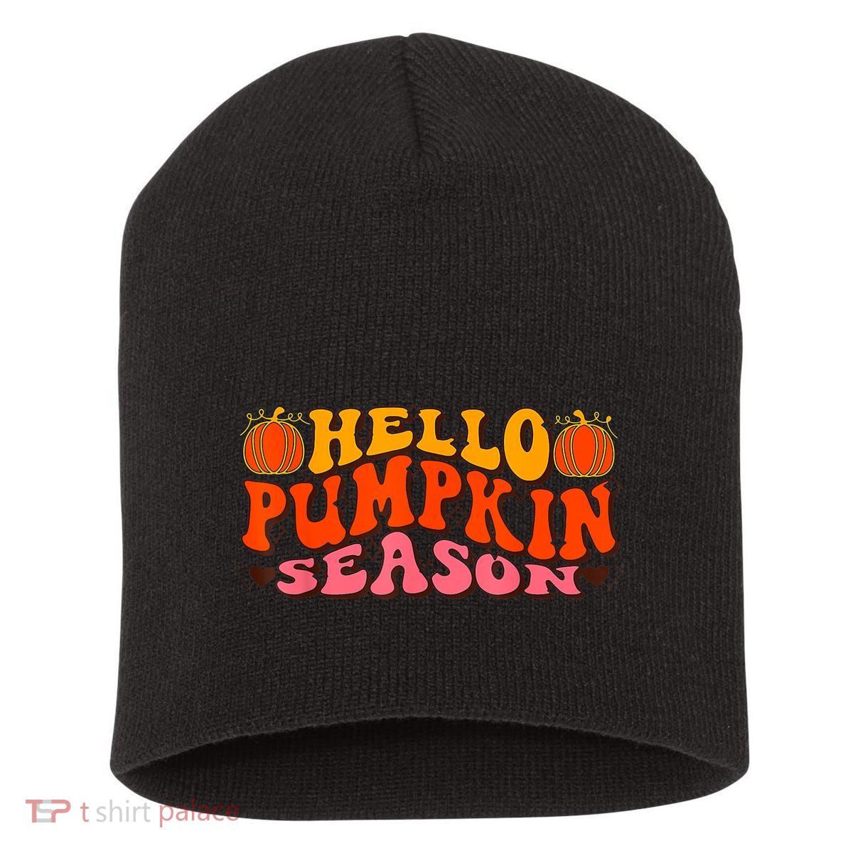 Hello Pumpkin Season Wavy Groovy Thanksgiving Graphic Short Acrylic Beanie