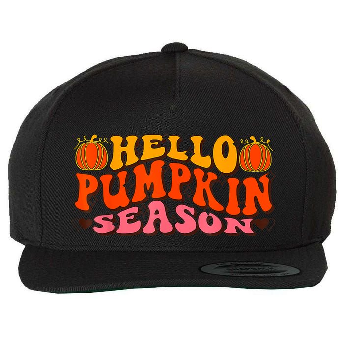 Hello Pumpkin Season Wavy Groovy Thanksgiving Graphic Wool Snapback Cap