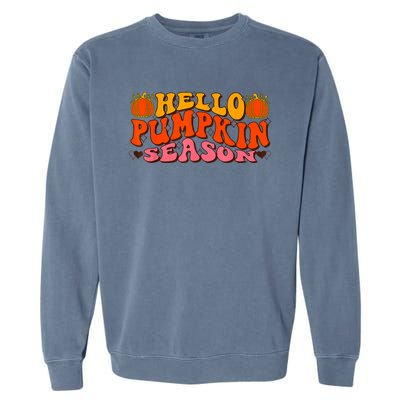 Hello Pumpkin Season Wavy Groovy Thanksgiving Graphic Garment-Dyed Sweatshirt