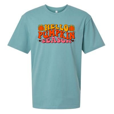 Hello Pumpkin Season Wavy Groovy Thanksgiving Graphic Sueded Cloud Jersey T-Shirt