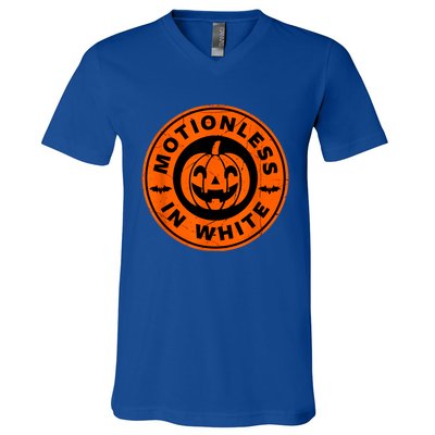 Halloween Pumpkin Scary Funny Motionlesses In White V-Neck T-Shirt