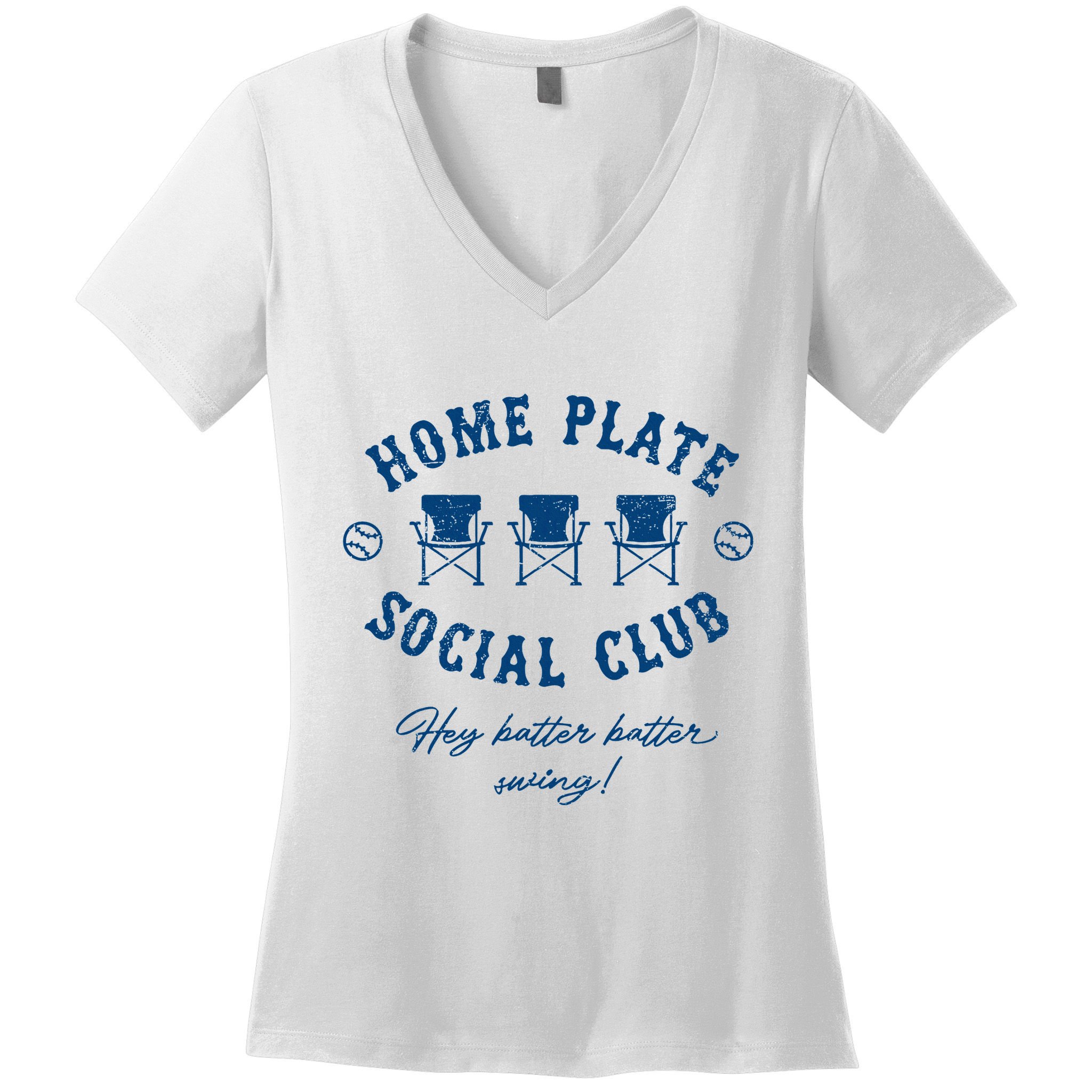 Home Plate Social Club Hey Batter Batter Swing Baseball Women's V-Neck T-Shirt