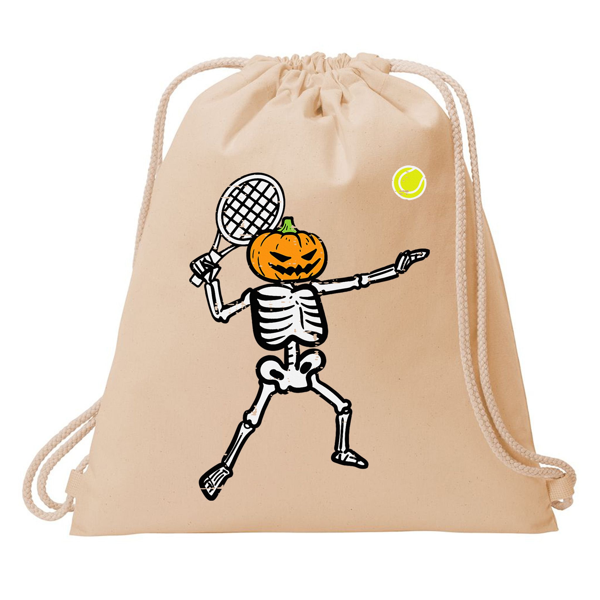 Halloween Pumpkin Skeleton Tennis Costume Drawstring Bag