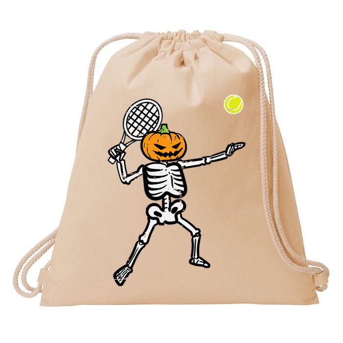 Halloween Pumpkin Skeleton Tennis Costume Drawstring Bag